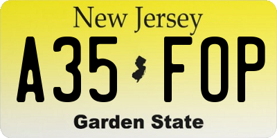 NJ license plate A35FOP