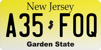 NJ license plate A35FOQ