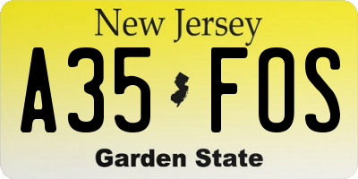 NJ license plate A35FOS