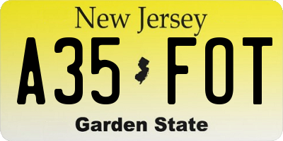 NJ license plate A35FOT