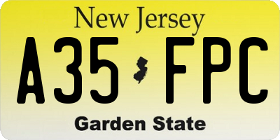 NJ license plate A35FPC