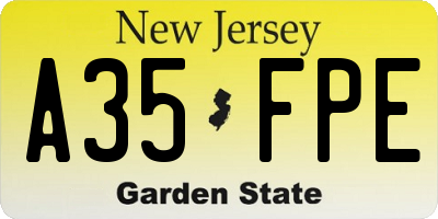 NJ license plate A35FPE
