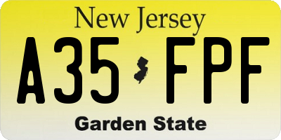 NJ license plate A35FPF