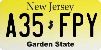 NJ license plate A35FPY