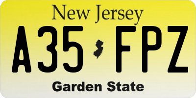 NJ license plate A35FPZ