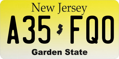 NJ license plate A35FQO