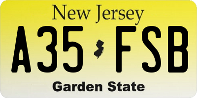 NJ license plate A35FSB