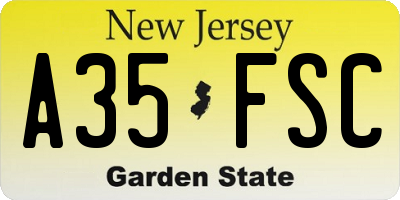 NJ license plate A35FSC