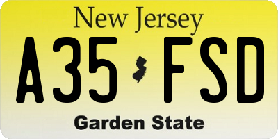 NJ license plate A35FSD