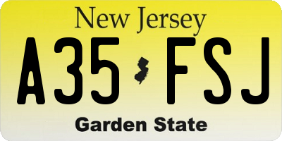 NJ license plate A35FSJ
