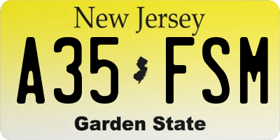 NJ license plate A35FSM