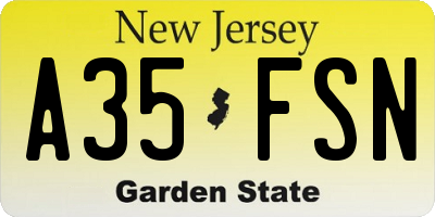 NJ license plate A35FSN