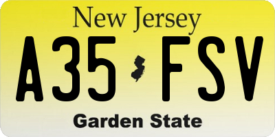 NJ license plate A35FSV