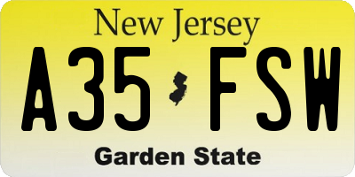 NJ license plate A35FSW