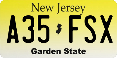NJ license plate A35FSX