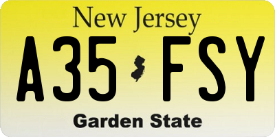 NJ license plate A35FSY