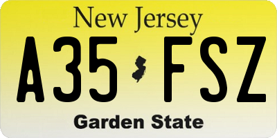 NJ license plate A35FSZ