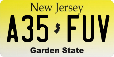 NJ license plate A35FUV
