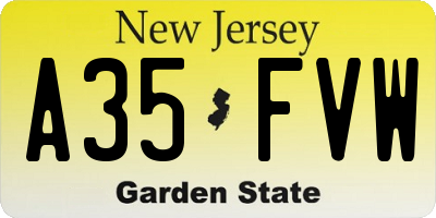 NJ license plate A35FVW