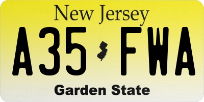 NJ license plate A35FWA