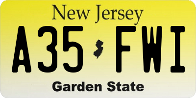 NJ license plate A35FWI