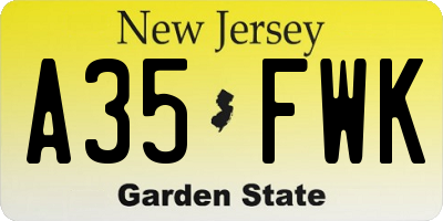 NJ license plate A35FWK