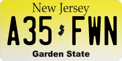 NJ license plate A35FWN