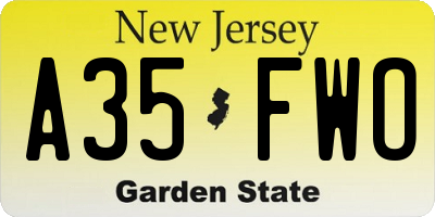 NJ license plate A35FWO