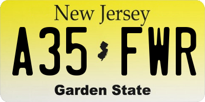 NJ license plate A35FWR