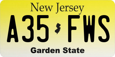 NJ license plate A35FWS