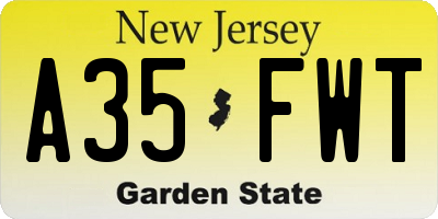 NJ license plate A35FWT