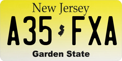 NJ license plate A35FXA