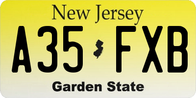 NJ license plate A35FXB