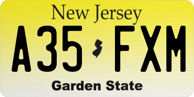 NJ license plate A35FXM