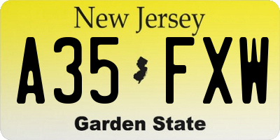 NJ license plate A35FXW