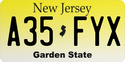 NJ license plate A35FYX