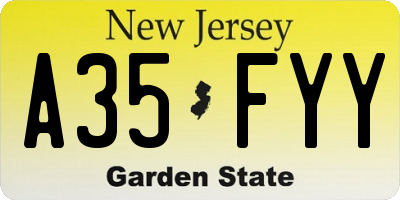 NJ license plate A35FYY