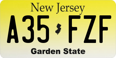 NJ license plate A35FZF