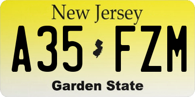 NJ license plate A35FZM