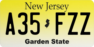 NJ license plate A35FZZ