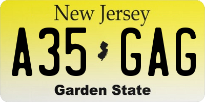 NJ license plate A35GAG