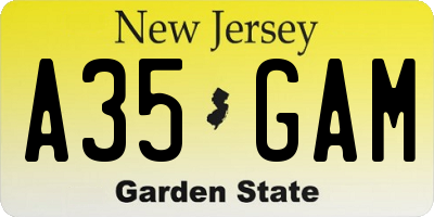 NJ license plate A35GAM