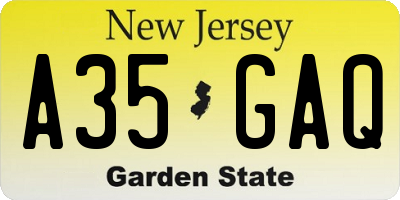 NJ license plate A35GAQ