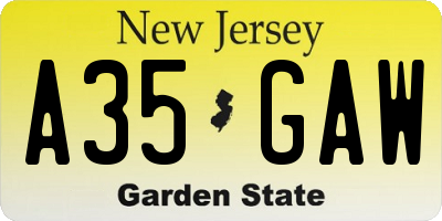 NJ license plate A35GAW
