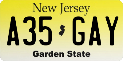 NJ license plate A35GAY
