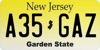 NJ license plate A35GAZ