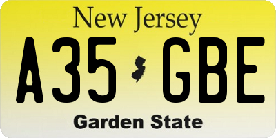 NJ license plate A35GBE