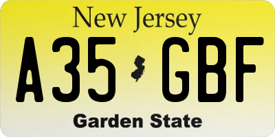 NJ license plate A35GBF