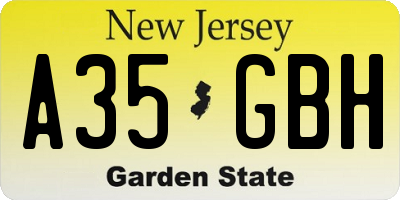 NJ license plate A35GBH