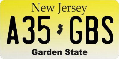 NJ license plate A35GBS